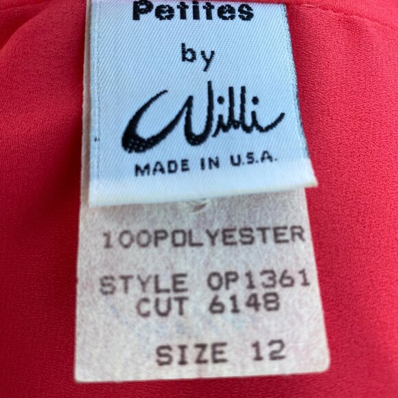 Vintage 80s Willi Petites Pink Button-Up Belted Dress Size 12 Polyester Lined - Picture 4 of 16